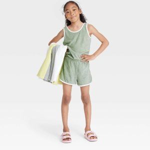 Cat & Jack Girls' Pull On Elastic Waist Sleeveless Romper Soft Dark Green L NWOT